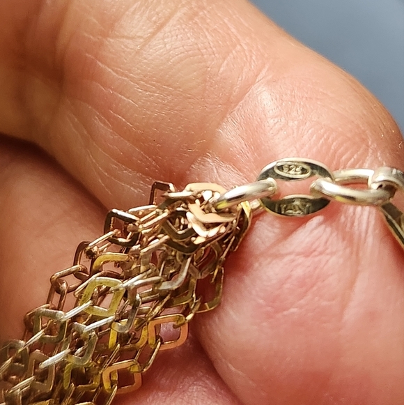 Sterling Silver 9 Multi-Strand Gold Plated  White/Rose/Yellow Necklace 16" - Picture 3 of 10